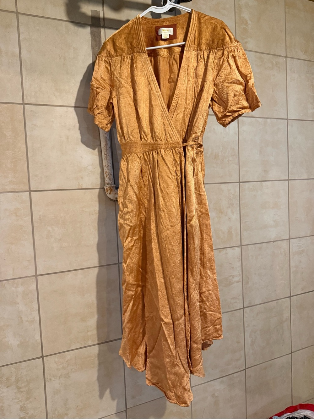 Wrap Midi Dress in Golden Mustard